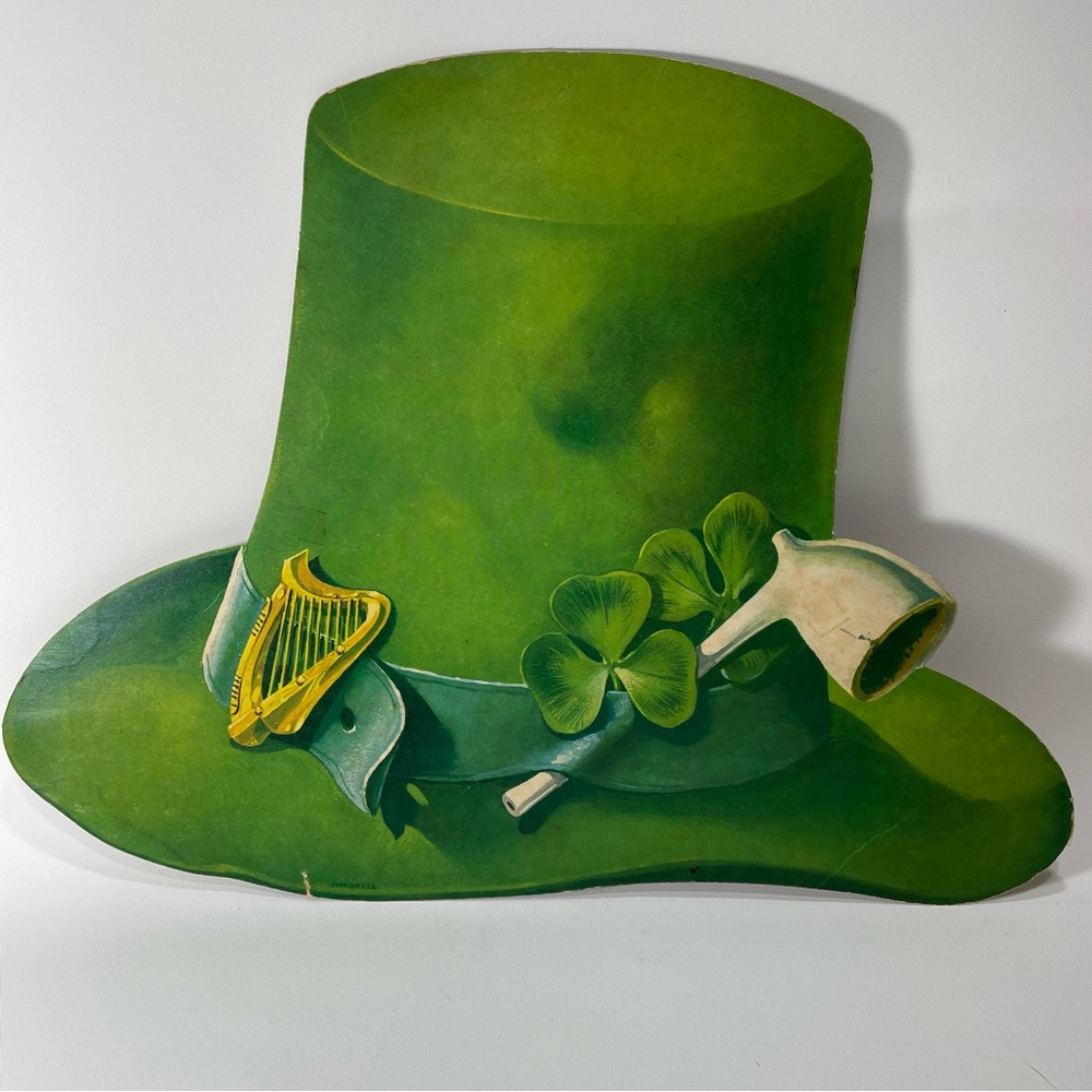 Vintage St. Patrick’s Day Die Cut Leprechaun Top Hat Shamrock Decor